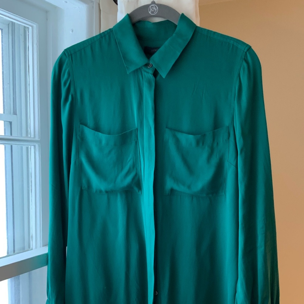 J Crew Silk Shirt, Size 2, Emerald Green